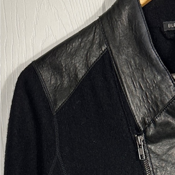 Eileen Fisher wool and leather jacket, asymmetrical, size small, fall - Picture 3 of 11